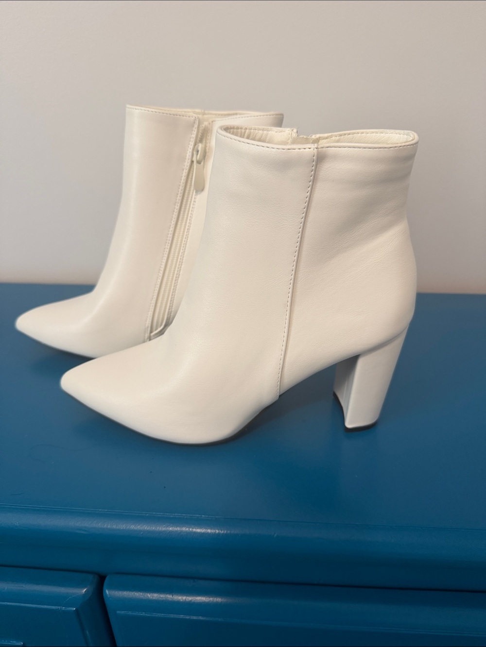 Dream Pairs White Pointed Toe Block Heel Ankle Booties